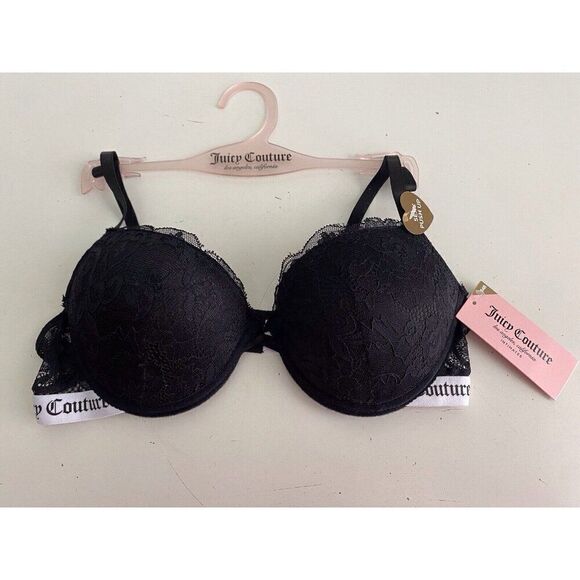Juicy Couture Sexy Push Up Bra Size 34B Black Lace JC8402C Padded NEW - Picture 1 of 9